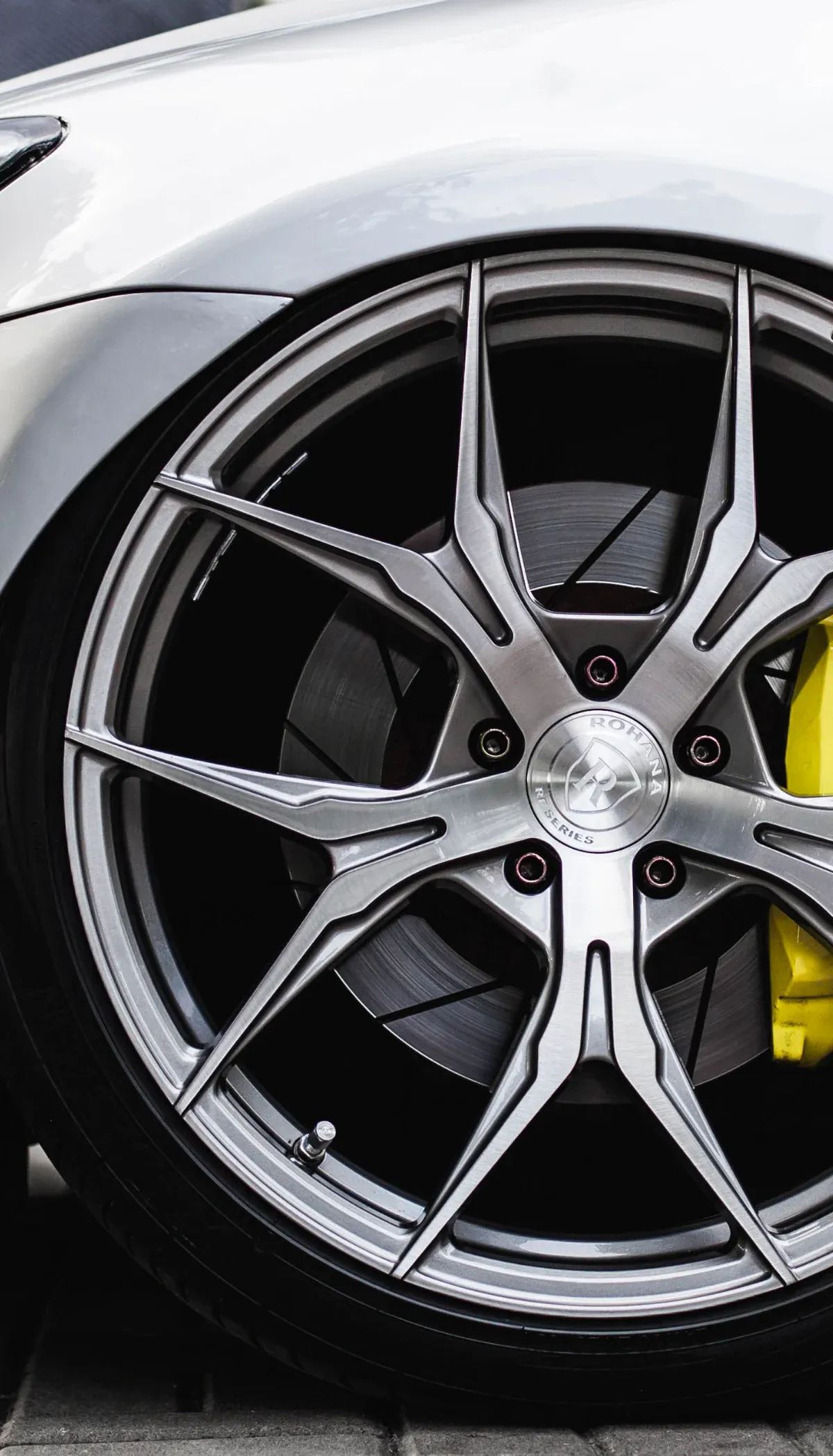 Close-up of an alloy car wheel