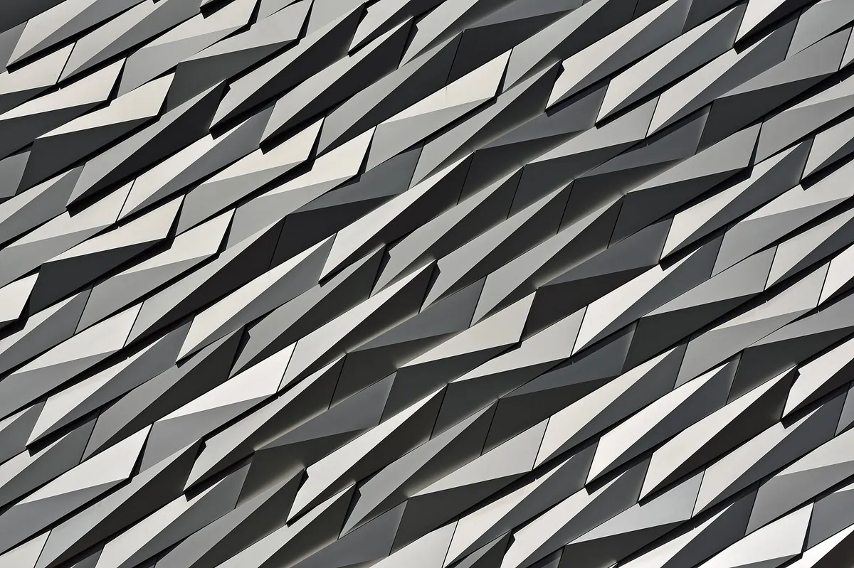 Building facade clad in anodised aluminium panels